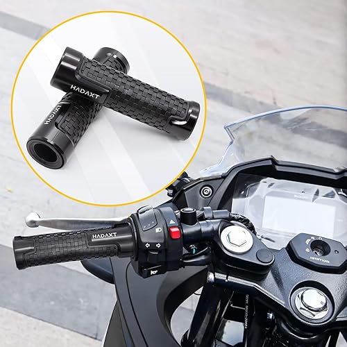 Miniatura 2 de Empuñaduras de mano para motocicleta de 78 pulgadas, 0.866 in, universal, CNC, patrón de cuadros de aluminio, antideslizante, agarre de manillar de