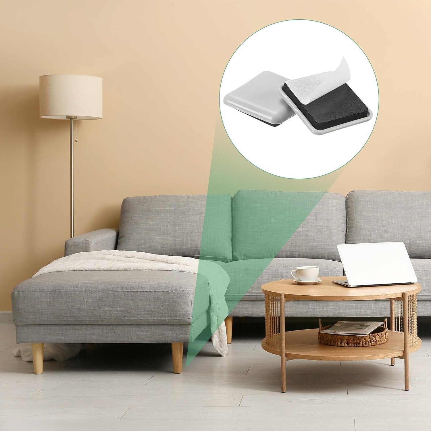16-Pack Furniture Sliders 1.57" Square Self-Adhesive Mover Glides Square [Beige]