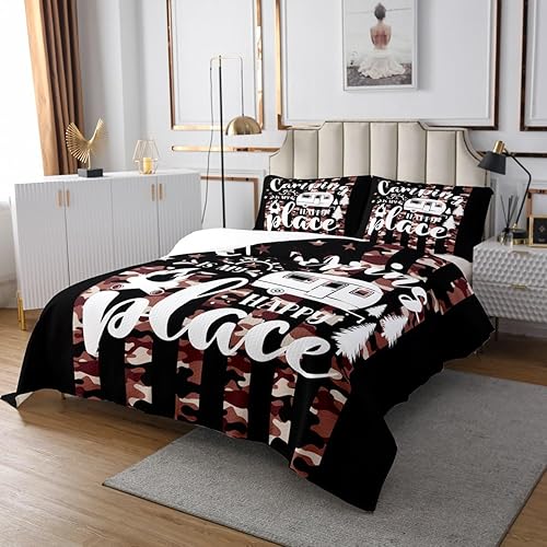 Miniatura 2 de Juego de ropa de cama tamaño Queen con diseño de camper para niñas y adolescentes, juego de edredón de poliéster suave con diseño de bandera