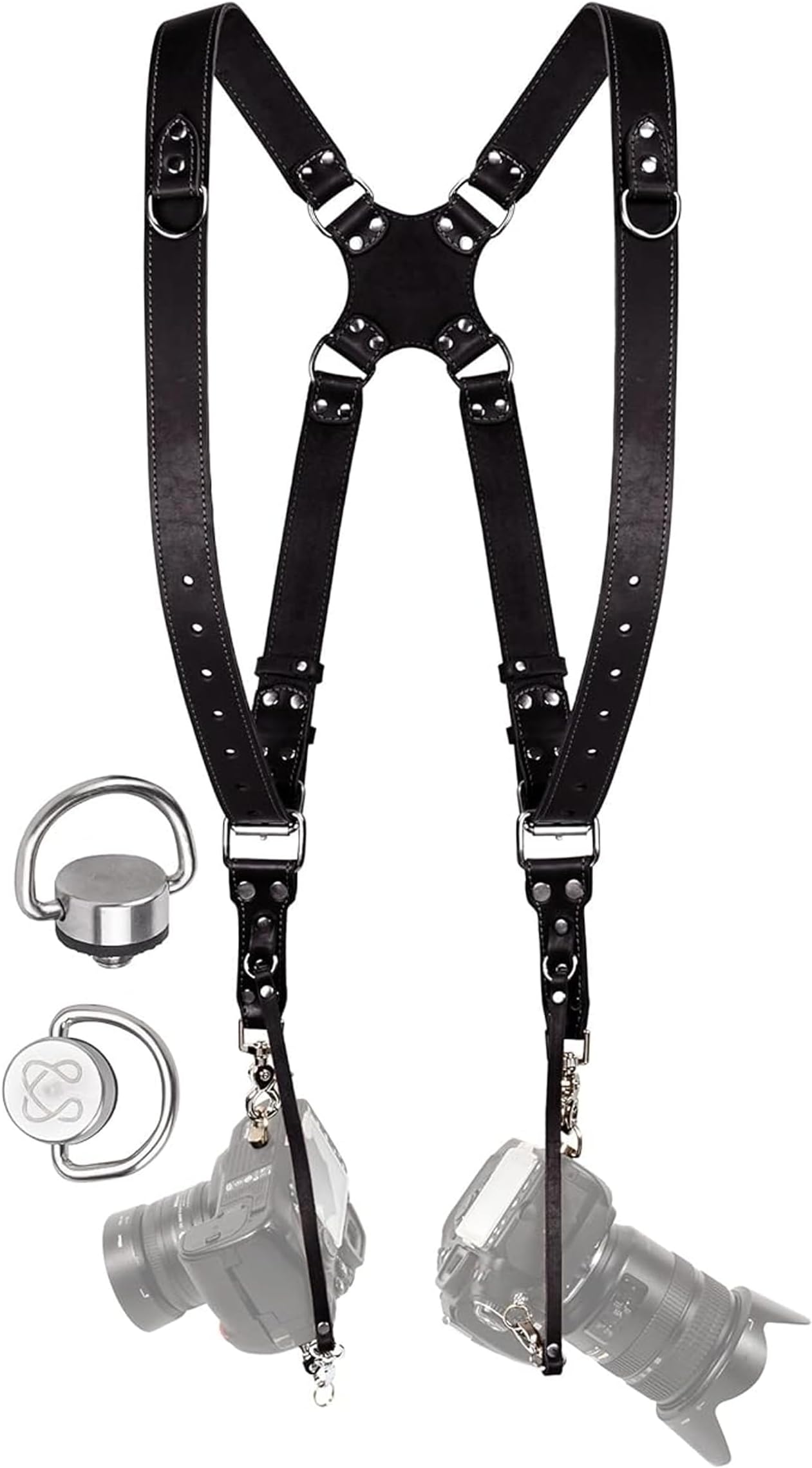 Camera Harness for 2 Cameras – Dual Shoulder Leather Camera Strap – Double Camera Harness for DSLR/SLR