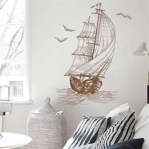 Calcomanías de pared con diseño de gaviota, diseño de un velero, sacinora Travel Adventure, inspirador Wanderlust Velero, calcomanías de pared