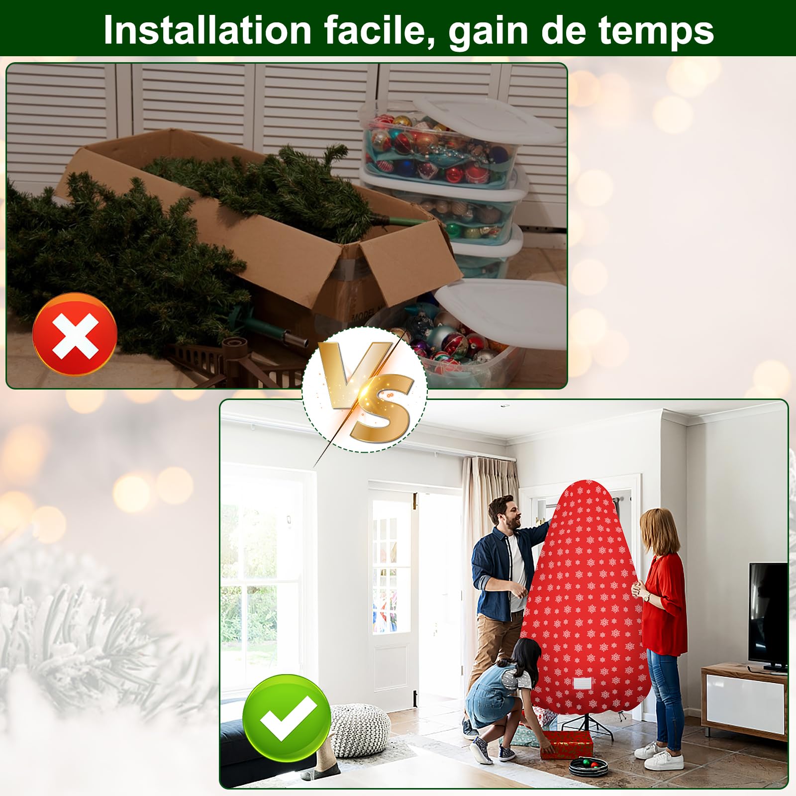 Sac de rangement vertical pour sapin de Noël, housse de rangement pour sapin de Noël avec sangles réglables, sac de rangement résistant aux déchirures pour arbres de Noël assemblés de 2,3 m,
