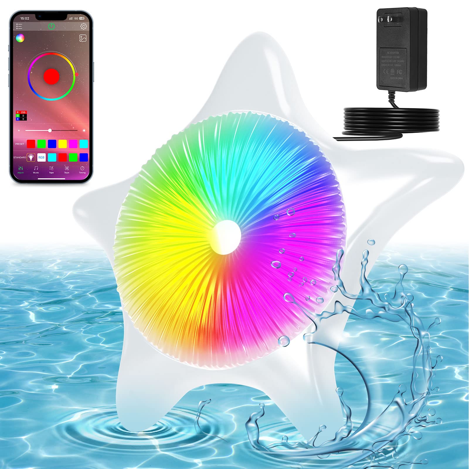 LED Pool Lights with APP Control,15W RGB Dimmable Music Sync Smart Underwater Lights, IP68 Waterproof Magnetic Swimming Pool Lights for Inground Aboveground Pool with 26.24 ft Power Cord & Plug