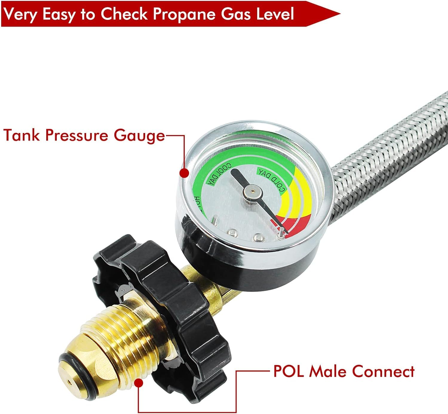 Mensi Manguera de gas propano de 3/8 pulgadas, accesorios de 1/4 pulgadas NPT macho de 3/8 pulgadas macho de 1/4 pulgadas, codo invertido macho de 1/4 pulgadas, kit universal POL regulador de tanque
