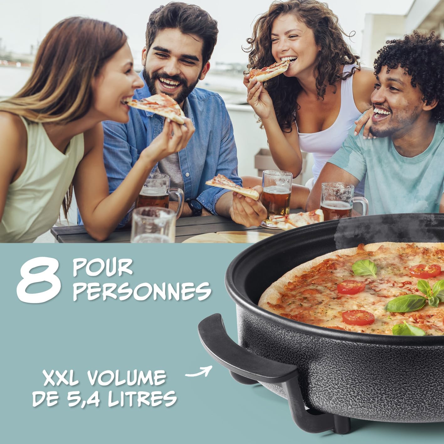 GOURMETmaxx Poêle électrique ⌀ 40cm | Hot Pot thermostatique, couvercle en verre & volume XXL avec revêtement antiadhésif - parfait pour paella, braisage & wok | 1500W