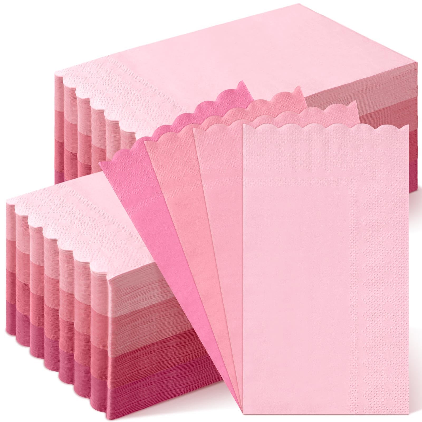 Cholemy 200 Pcs Scalloped Guest Napkins Pastel Colors Cocktail Napkin Disposable Hand Towels for Bathroom Guests Towel 2 Ply Paper Napkin for Baby Shower Bathroom Wedding Birthday Bridal (Pink)