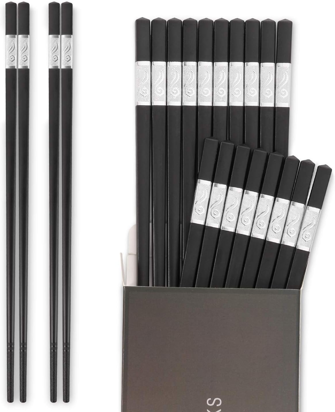 Hiware 10-Pairs Reusable Fiberglass Chopsticks Dishwasher Safe, 9 1/2 Inches - Silver