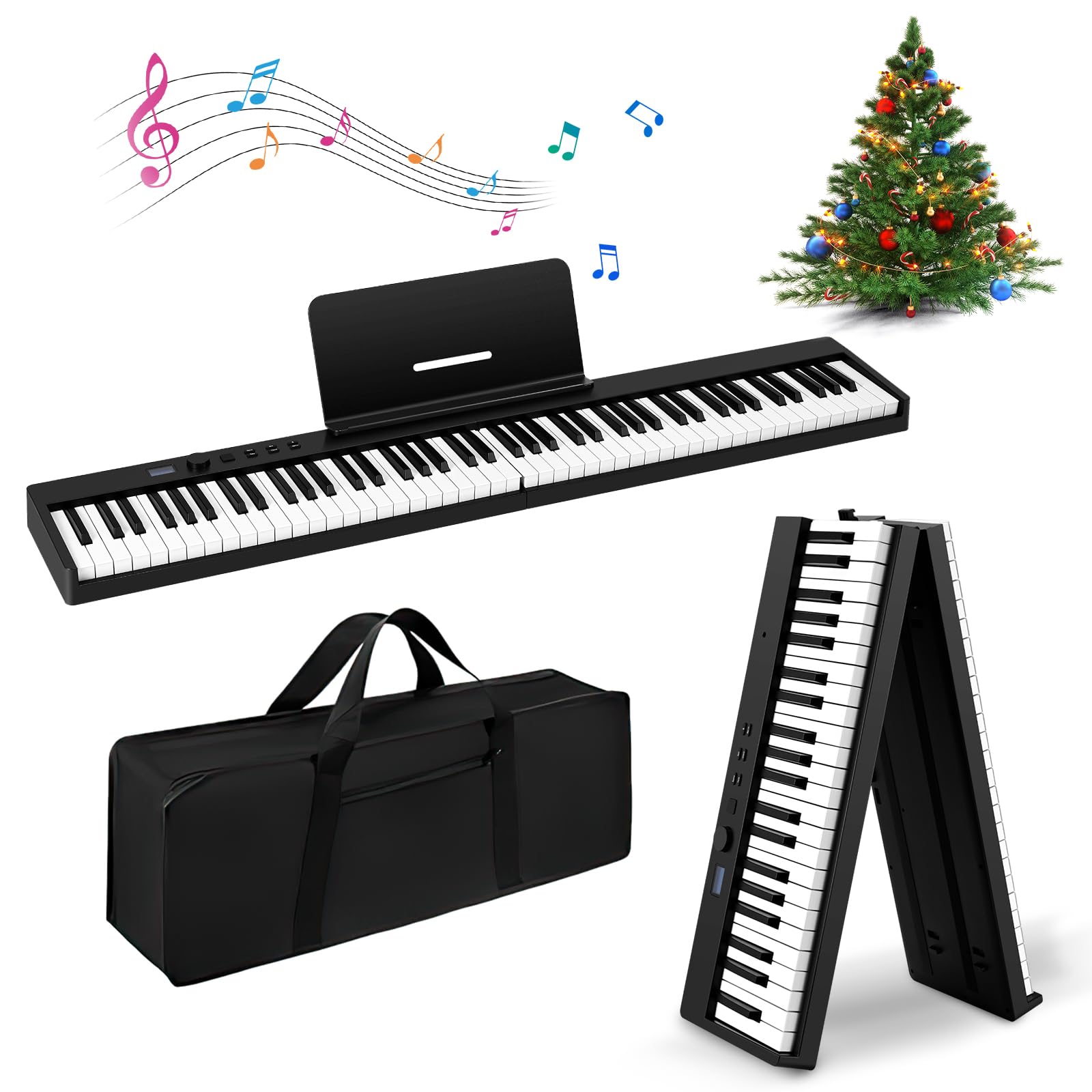 Piano Plegable Electrónico Multifuncional de 88 Teclas - Teclado Digital Con 128 Tonos y Teclas Contrapesadas - Plegable 180°