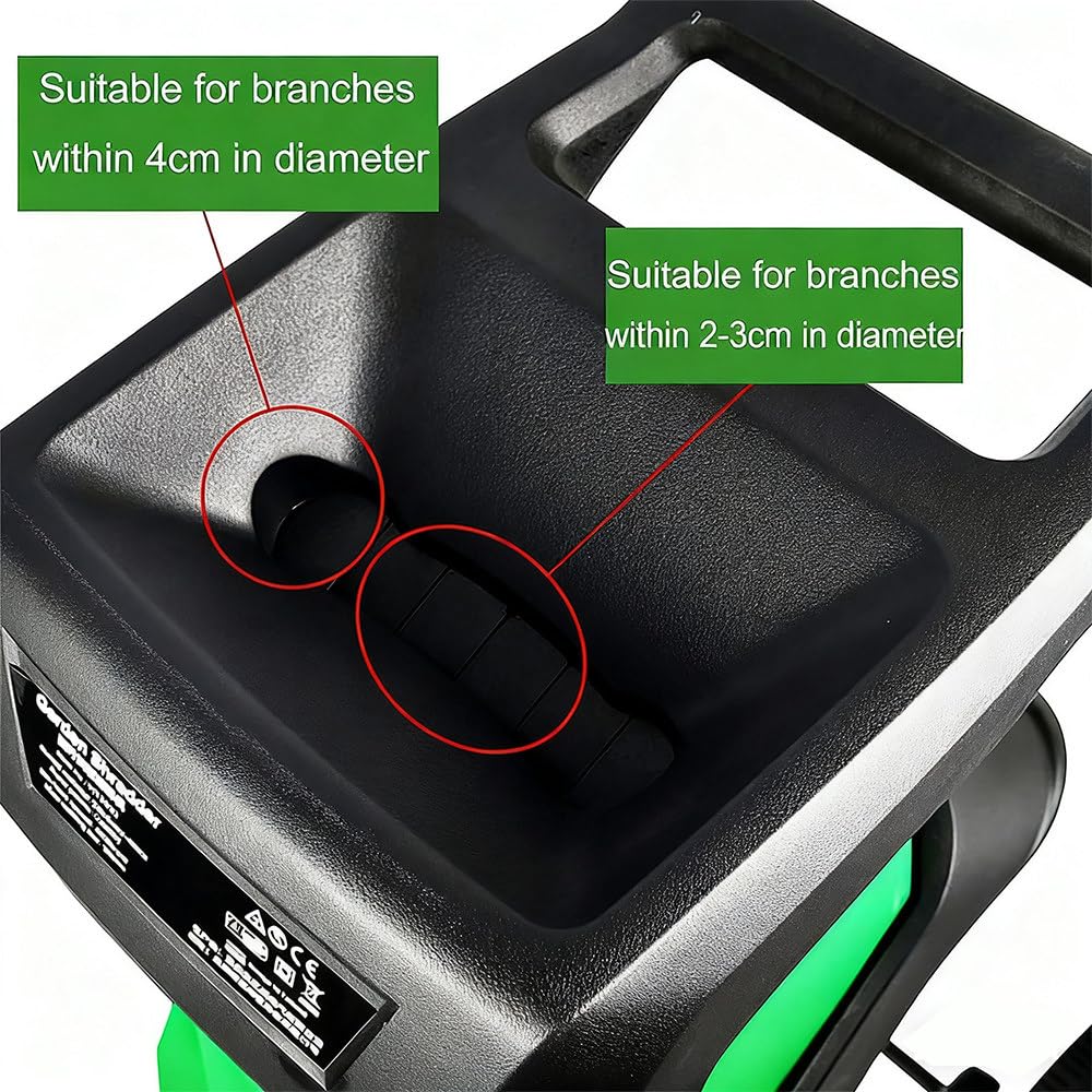 biotrituratore elettrica, incl. Sacco Raccolta 50 l,Pala Alimentazione e Sacco Raccolta,Ruote mobili per Un Facile Trasporto,velocità a Vuoto: 4500 Giri/min, Diametro di Taglio Massimo 39 mm