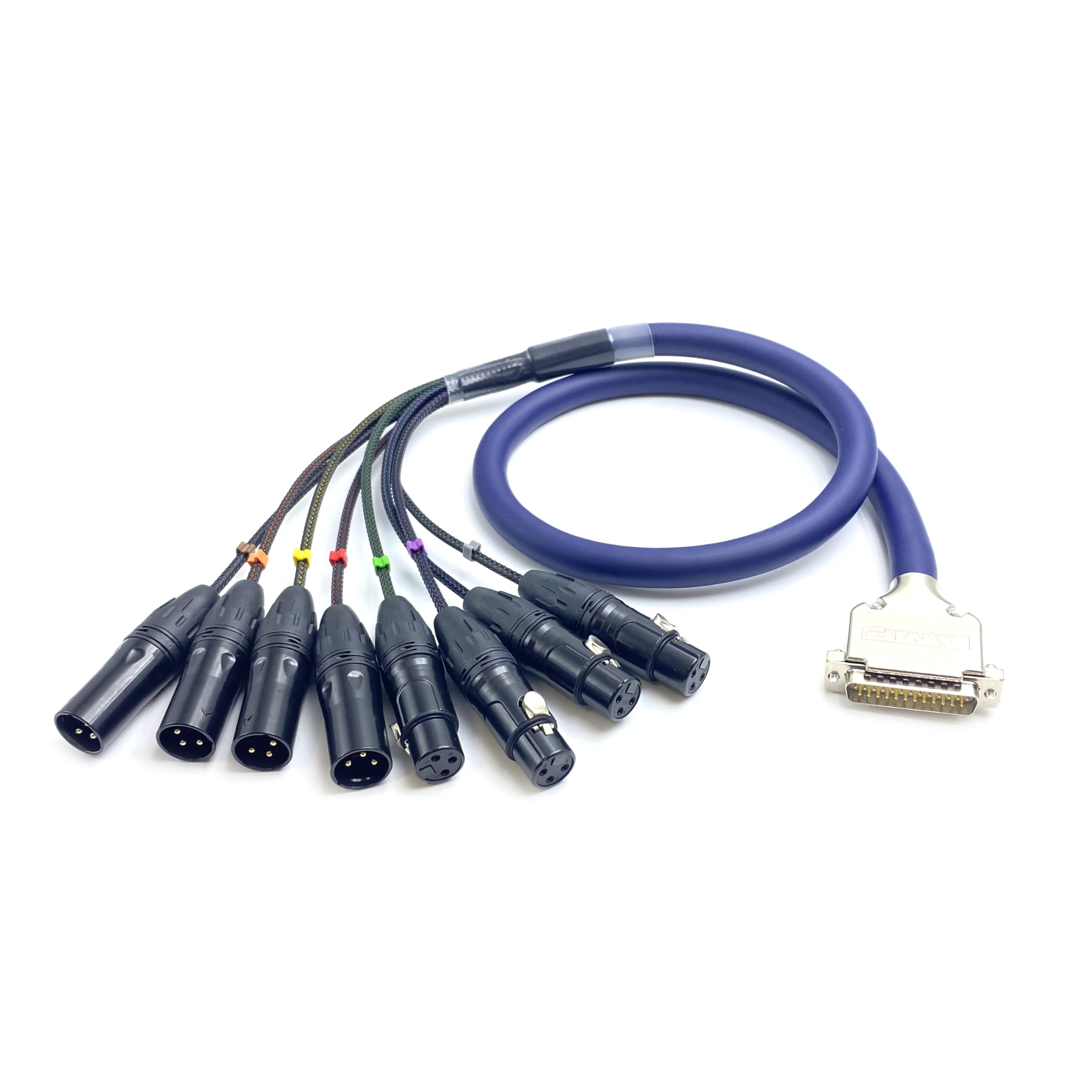 2-metrowy DB25 męski na 8-kanałowy XLR 3-pinowy zbalansowany kabel wężowy, 4 męskie i 4 żeńskie, DB25 do XLR, kabel krosowy, modułowy przewód wysoce ekranujący, analogowy przewód audio, PVC