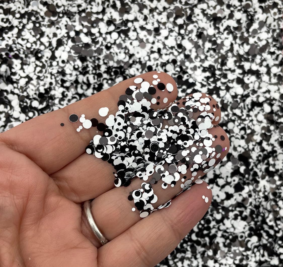 Black and White Chunky Glitter Mix (Black & White Dots, 5oz)