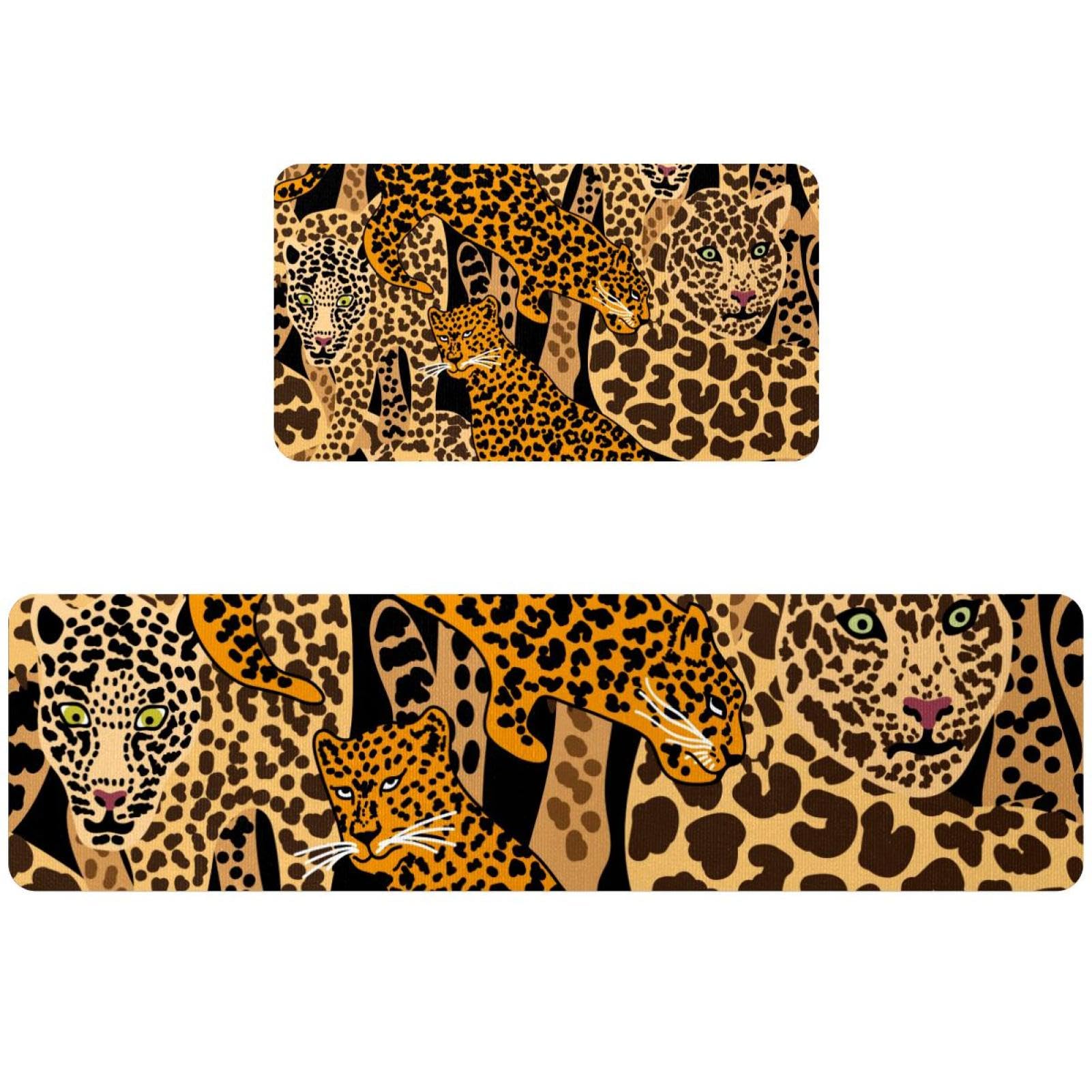 Tapis de cuisine antidérapants de couloir lavables motif jaguar 2pcs