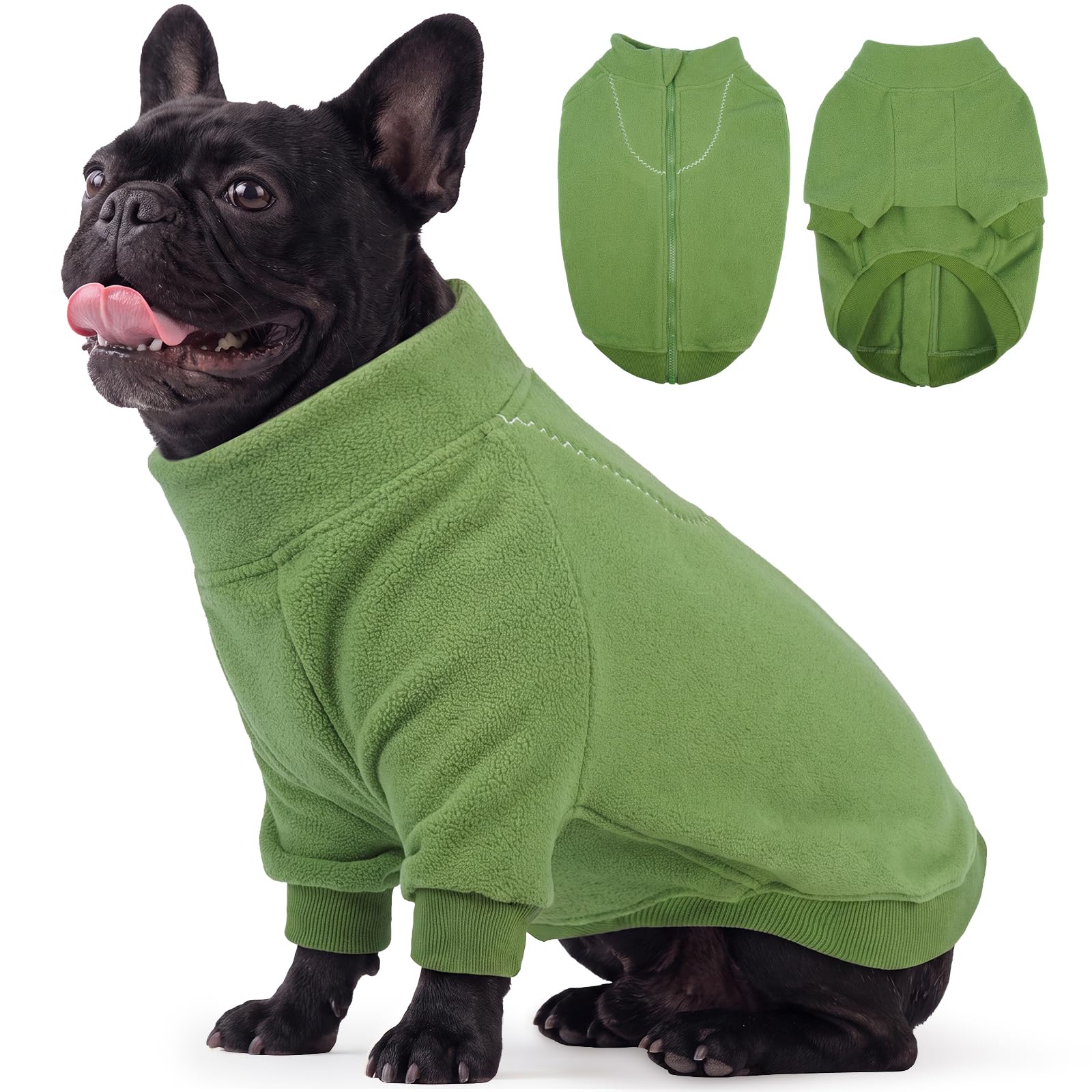 BRKURLEG Pull en polaire chaud et doux pour chien, à col roulé pour chiens de petite, moyenne et grande taille, manteau d'hiver pour chien, veste de Noël pour animal de compagnie avec fermeture éclair