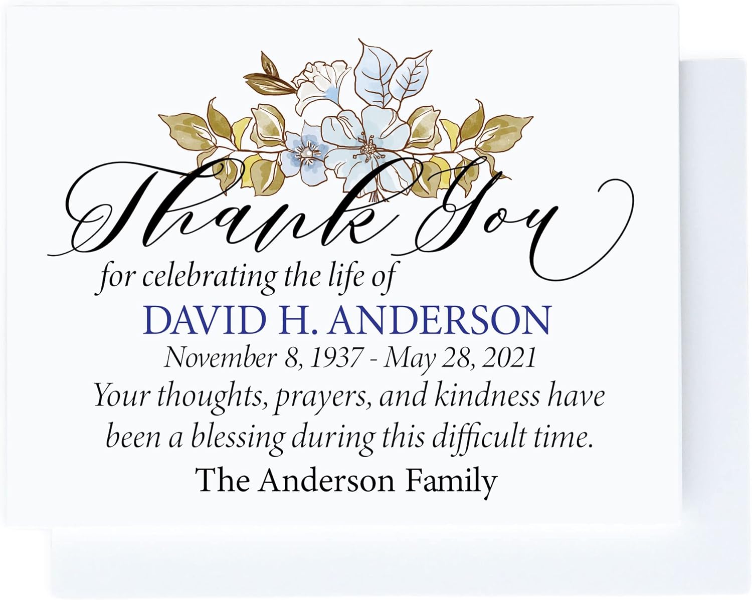 Personalized Celebration of Life Thank You Cards with Envelopes, A2 FOLDED, White or Ivory Linen Cardstock, Choose Quantity, Sympathy Memorial Acknowledgement, Funeral Thank You Notes