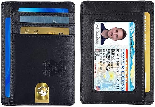 Cartera delgada minimalista delgada de cuero delgado para tarjetas de crédito Billetera con bloqueo RFID Billeteras de bolsillo frontal para hombres