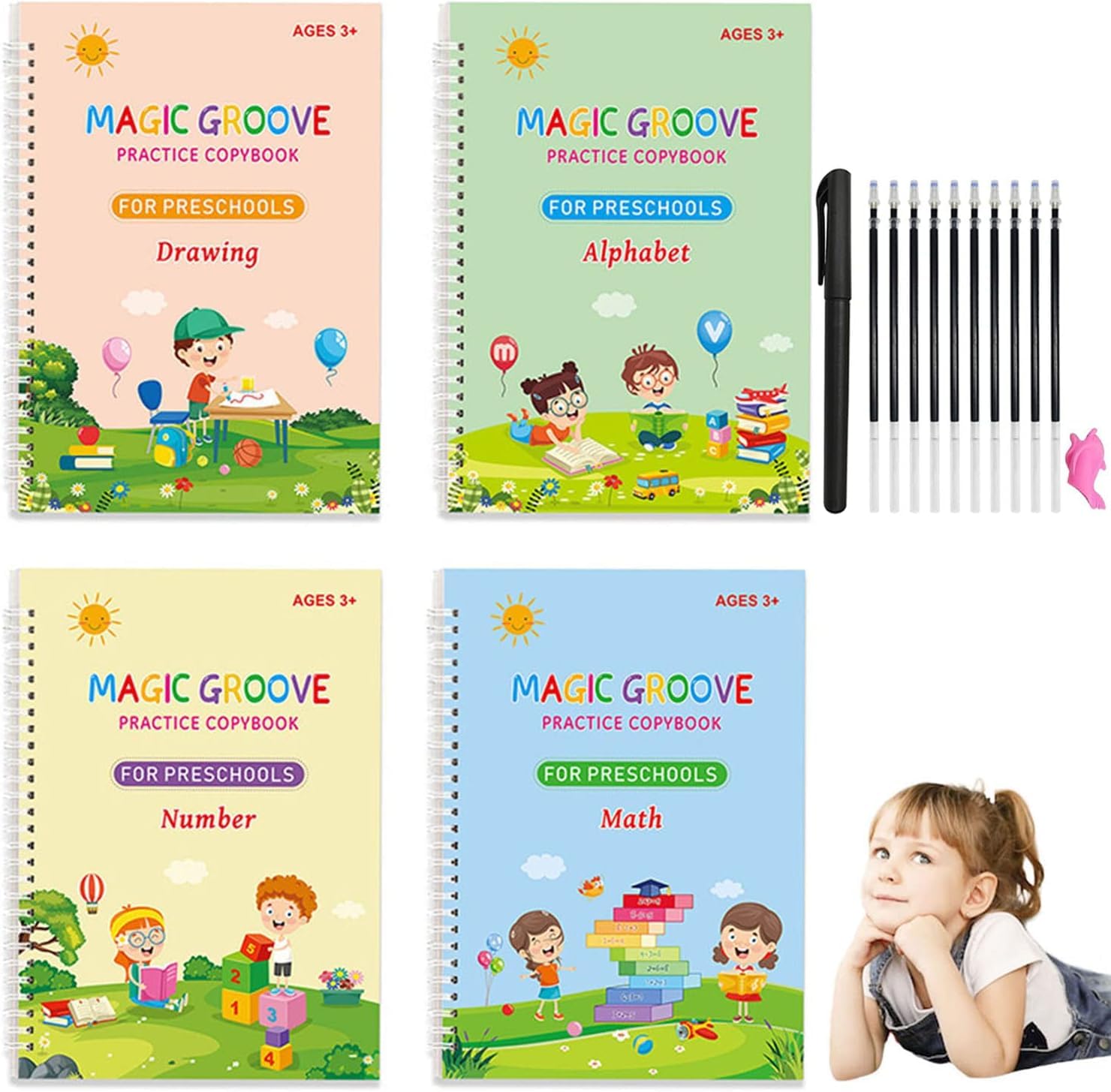 Magic Grooved Writing Practice Books,Reusable Handwriting Practice Books for Kids 3+,Preschool Learning Activities-Ideal Educational Gift
