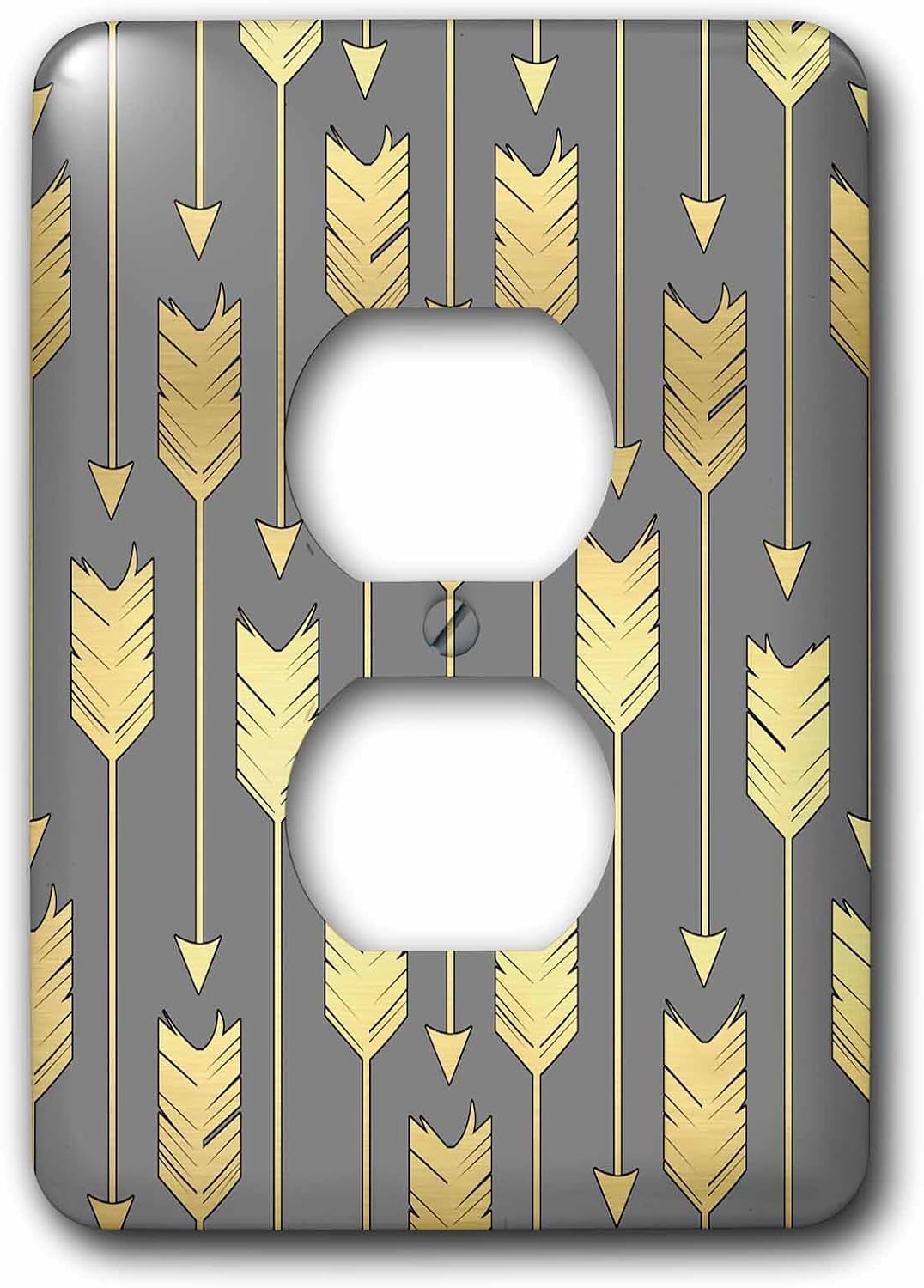 3dRose lsp_219529_6 Grey and Gold Arrows Pattern - 2 Plug Outlet Cover