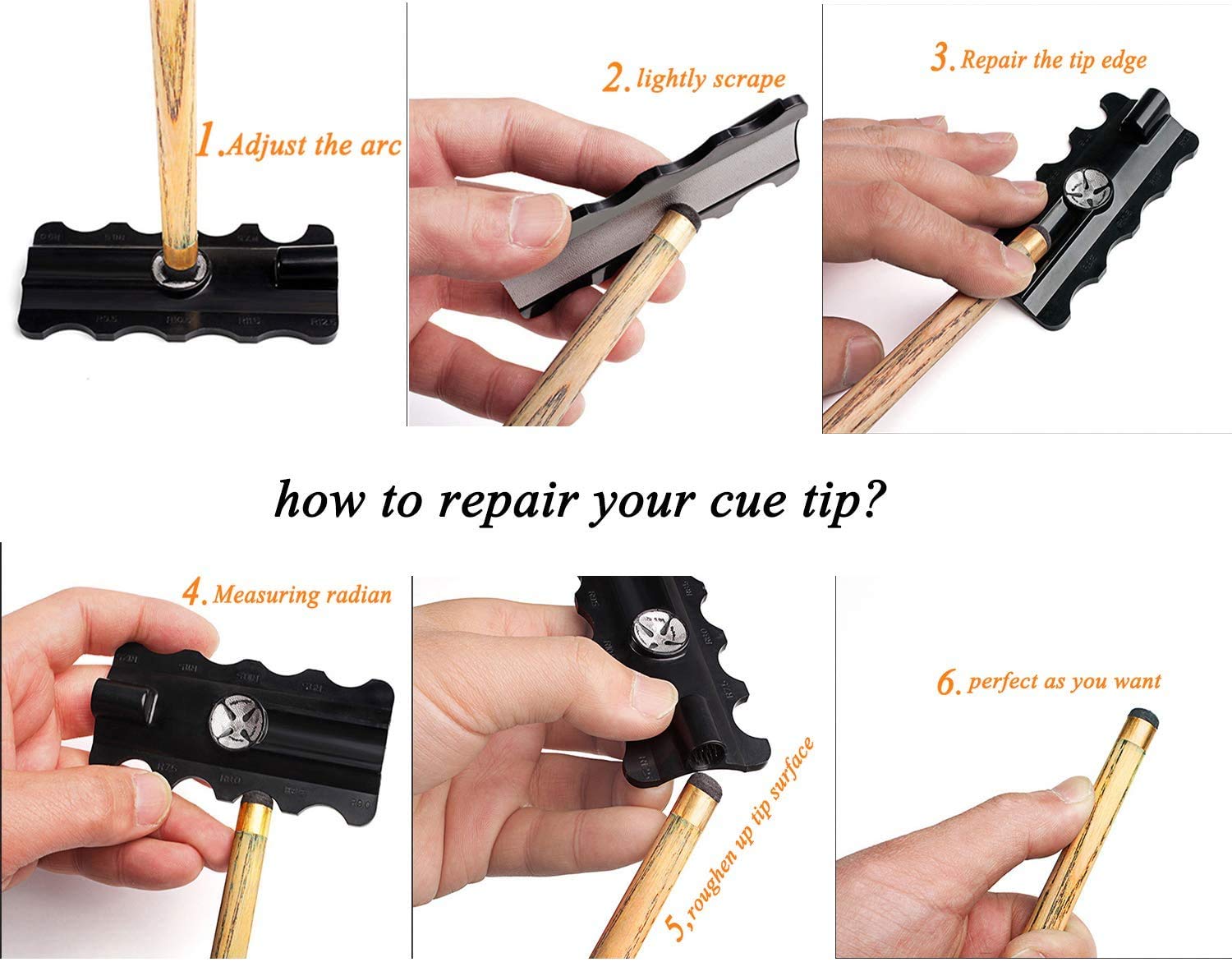 POFET - Herramienta de reparación de punta de taco de billar para billar, accesorios recortador/bruñida/moldeador/tapper