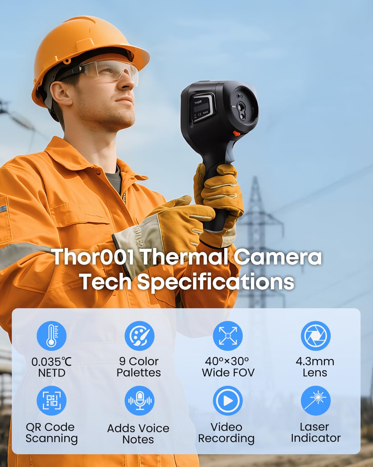 Thor 001 Cámara Térmica Profesional, Resolución X³ 512x384, Pantalla IPS 3,5", -20°C a 550°C, Lente Macro, WLAN, Análisis PC, IP54 para Electricidad y HVAC