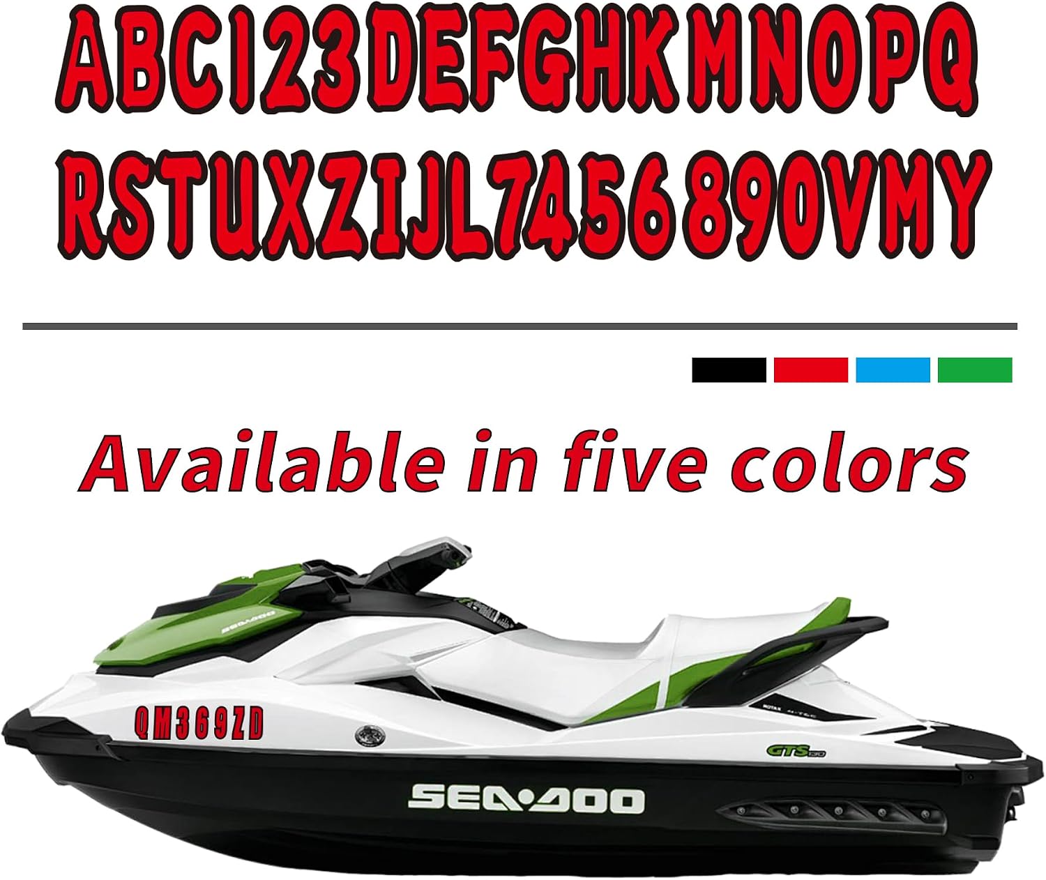4 Sets 3" Marine Alpha-Numeric Registration Numbers and Letters Sticker Decal Kits for Boats & Personal Watercraft Red