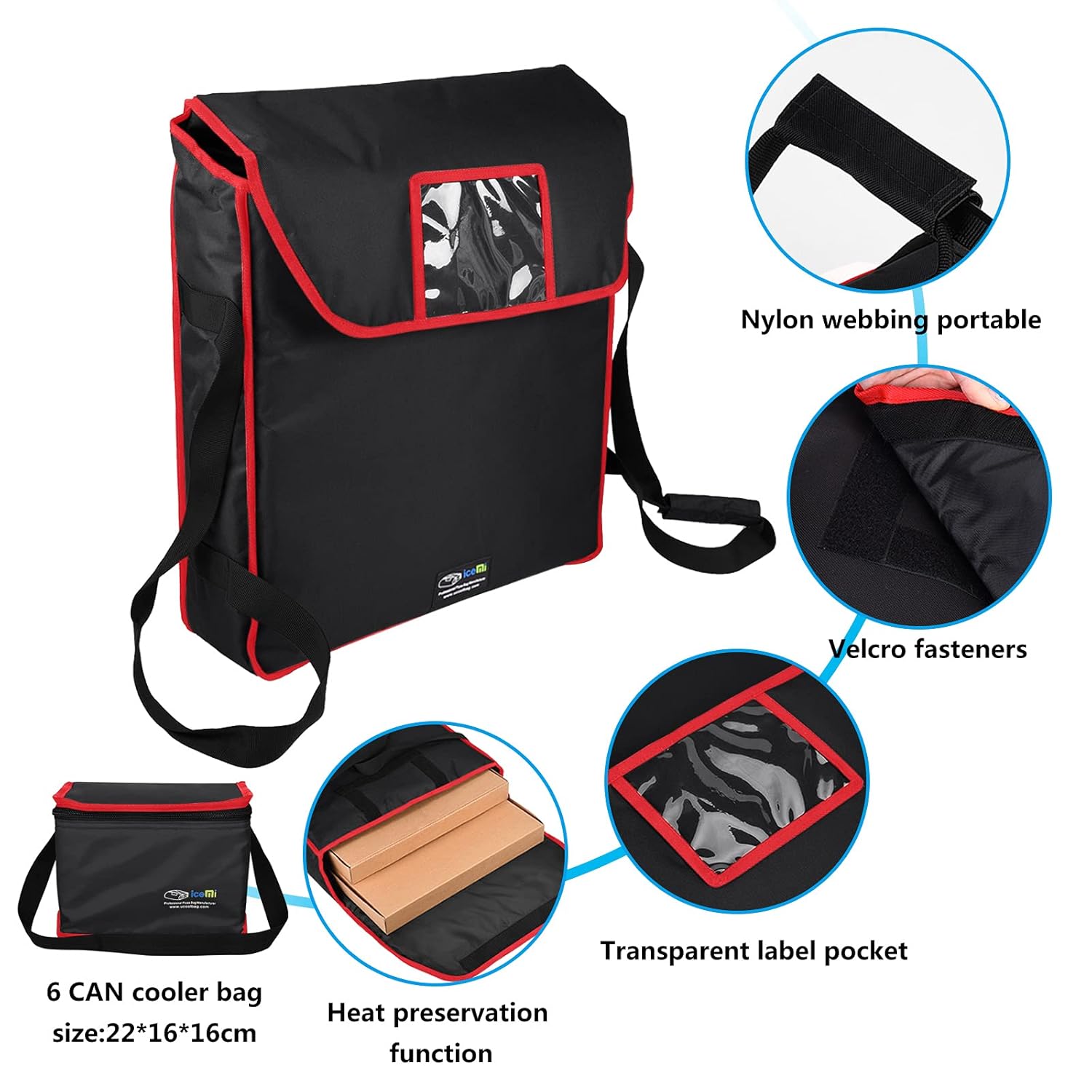 iceMi Insulated Pizza & Food Delivery Bags Pizza Bag,18" X 18" X 5"Commercial Professional Warmer Carrier Bag for Catering Restaurant,Black(with a Small Reusable Grocery Bag) : Industrial & Scientific