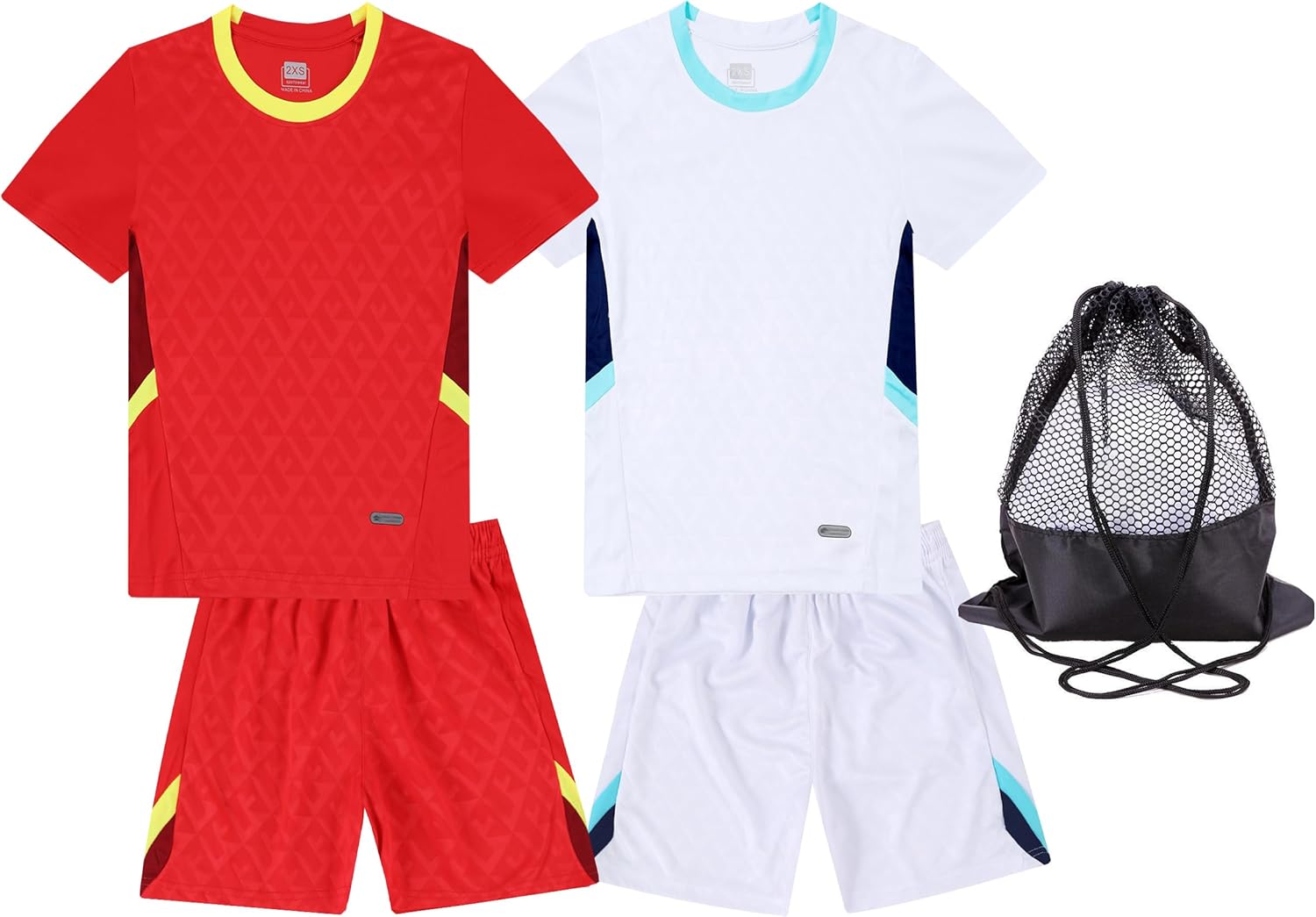 Hiheart Boys 2 Pack Soccer Jersey Set Team Sports T-shirt and Shorts with Mesh Ball Bag