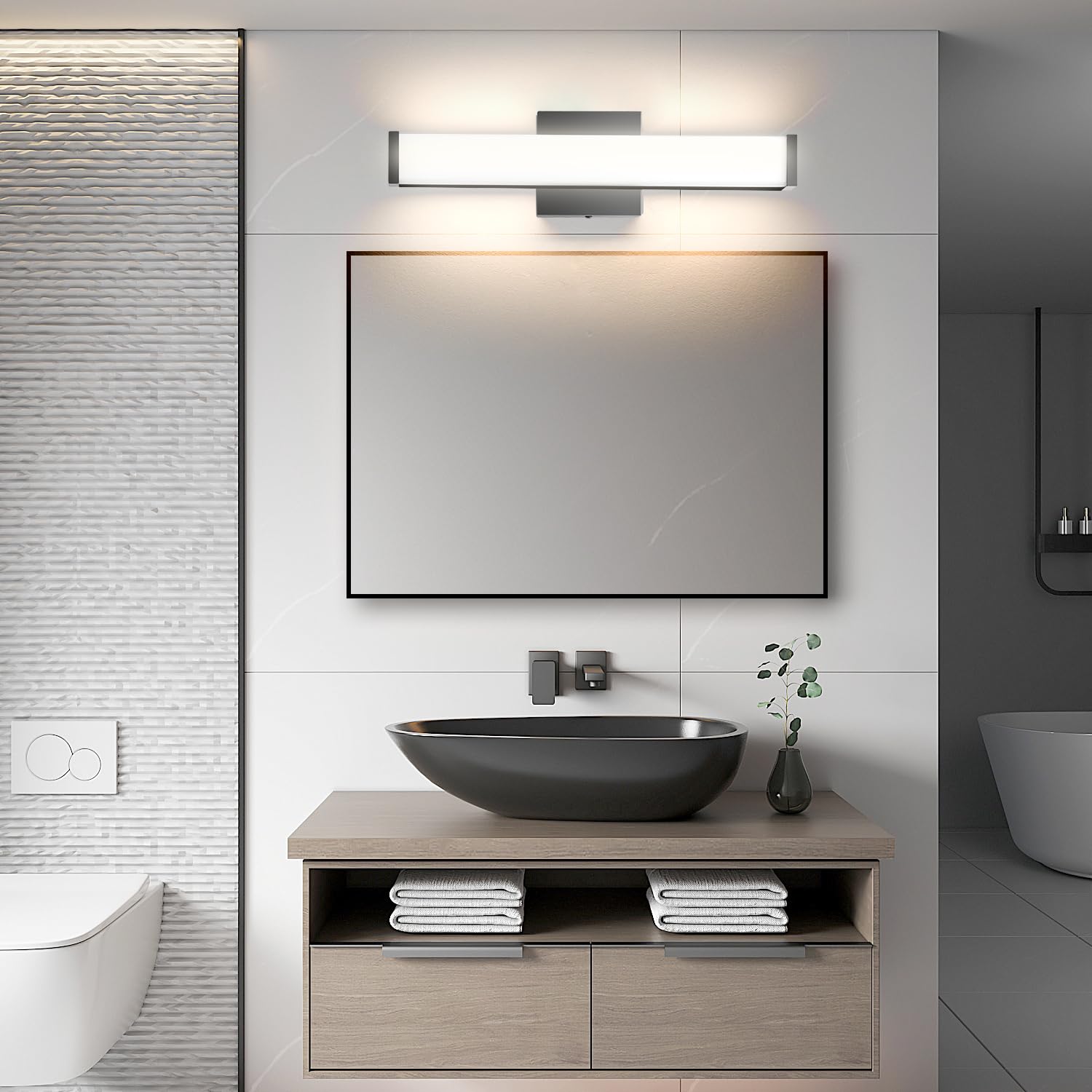 Apenath 3CCT 20W LED Bathroom Vanity Lights Fixtures 16.6 Inch, Modern Dimmable Bathroom Wall Lighting Bar Over Mirror, Matte Black Wall Sconces Wall Lamps for Bathroom Mirror Cabinets Bedroom