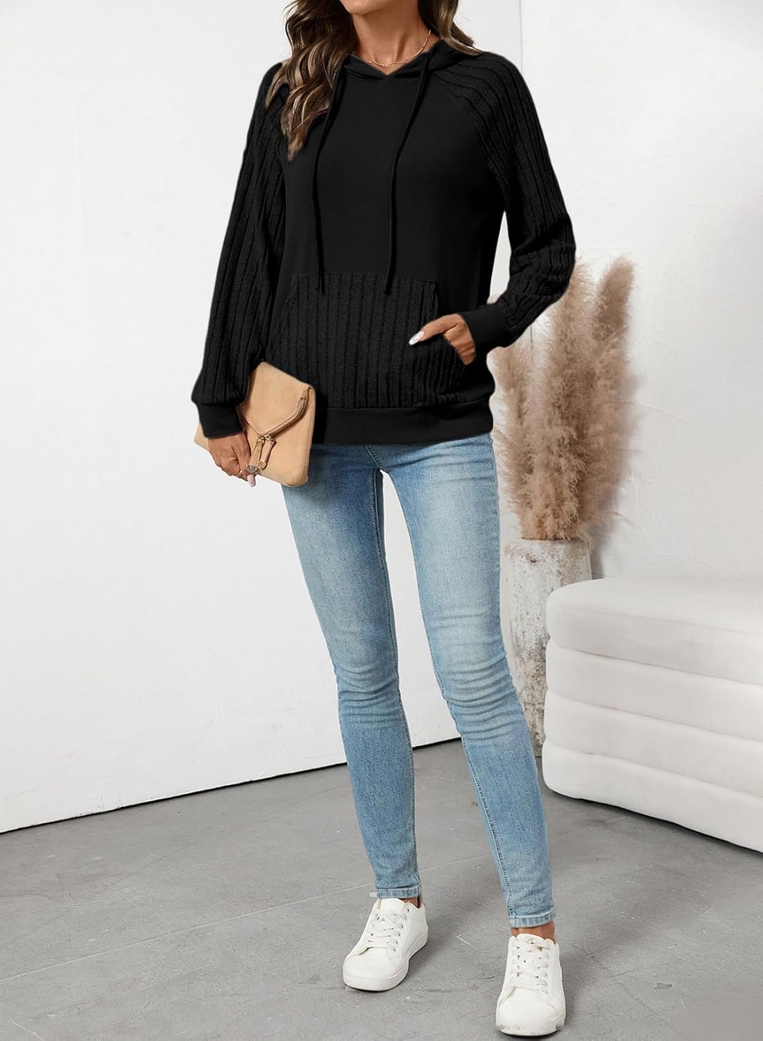 SHEWIN Hoodies for Women Casual Knit V Neck Sweaters with Pocket Womens Fall Fashion 2025 - Image 6