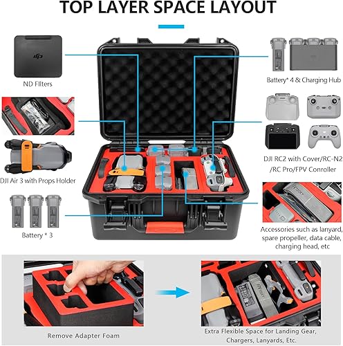 Miniatura 2 de FPVtosky Estuche rígido 3 en 1 de doble capa + soporte de hélice + cordón para el cuello para DJI Air 3 accesorios Bundle