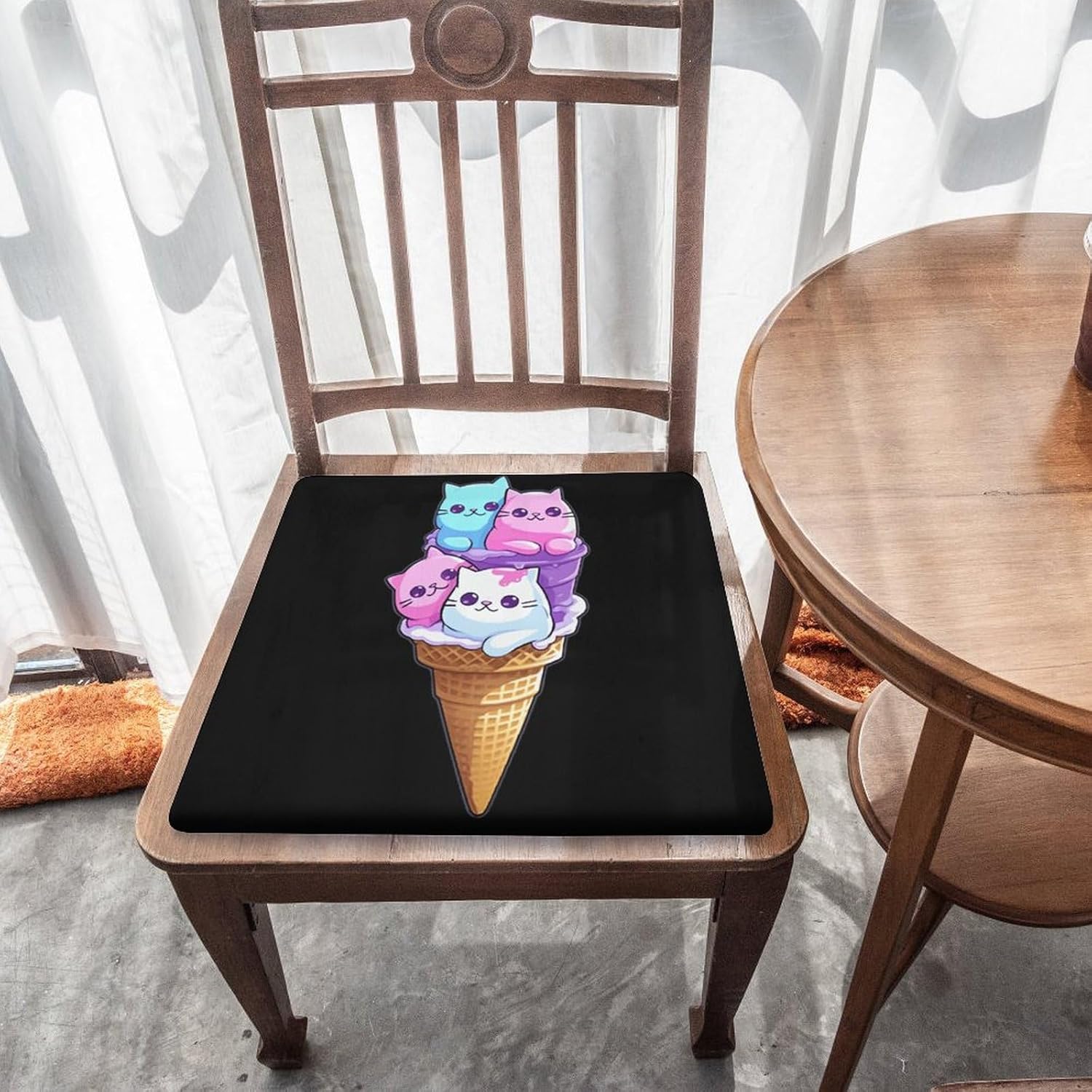 Ice Cream Cat Floor Pillow Meditation Yoga Cushion Square Chair Cushion Pillows Seating for Adults