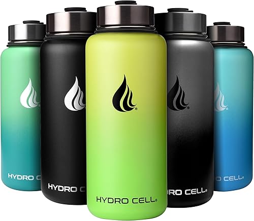 HYDRO CELL - Botella de agua con aislamiento térmico de acero inoxidable con pajilla, para bebidas frías y calientes, termo deportivo con tapón con