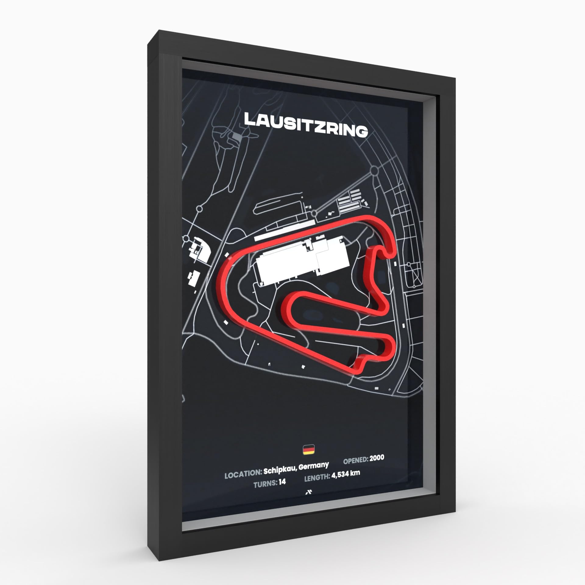 3D Motorsport Poster im Holzrahmen I Hochwertiger 3D Druck I Racetrack I Rennstrecken Poster I Geschenk für Mann oder Motorsportfans zu Weihnachten, Geburtstag