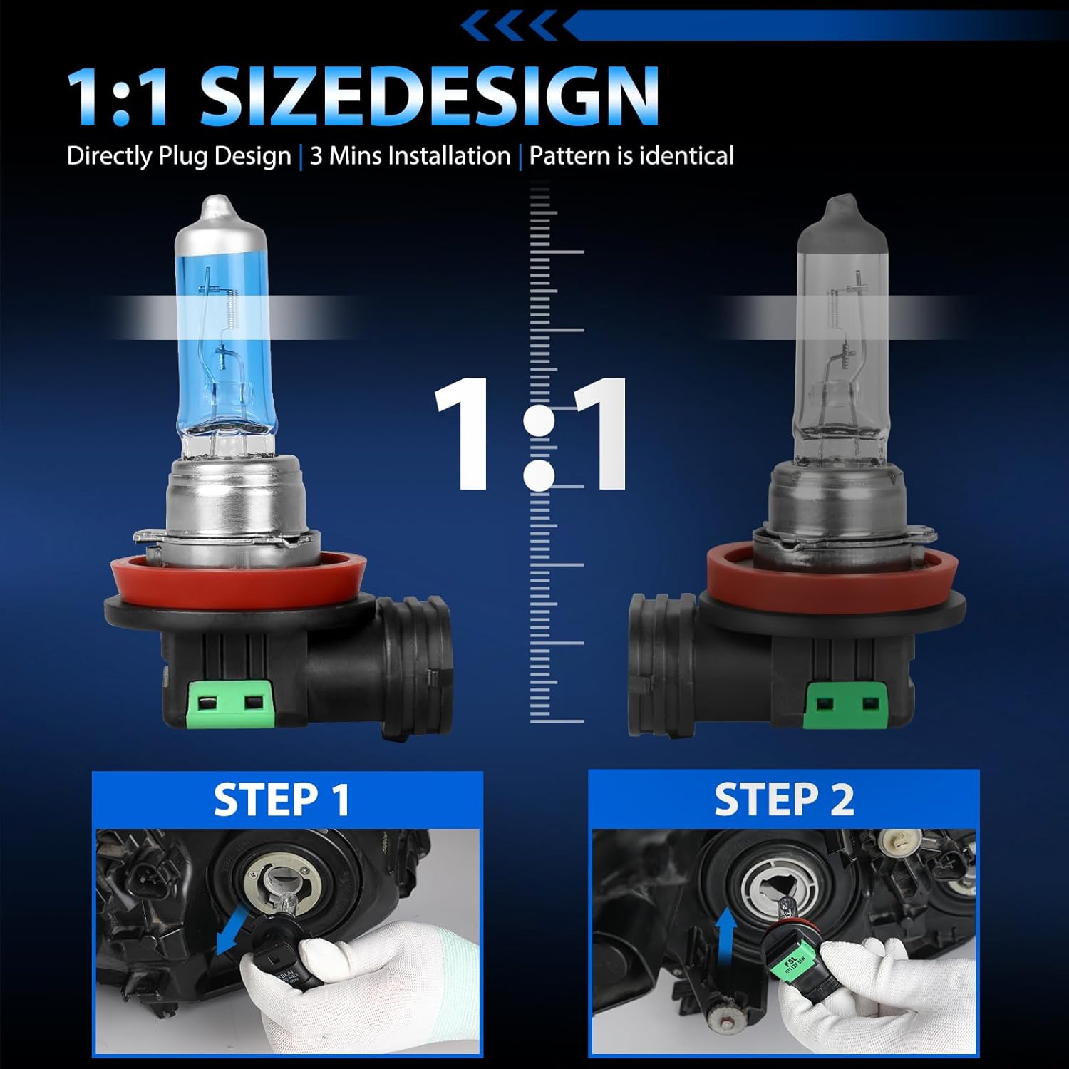 Fit for Ford Focus 2012-2018 High Performance Halogen Headlight Bulbs,H1 High Beam + H11 Low Beam Headlamp Replacement Bulbs Kit, Plug and Play,Pack of 4