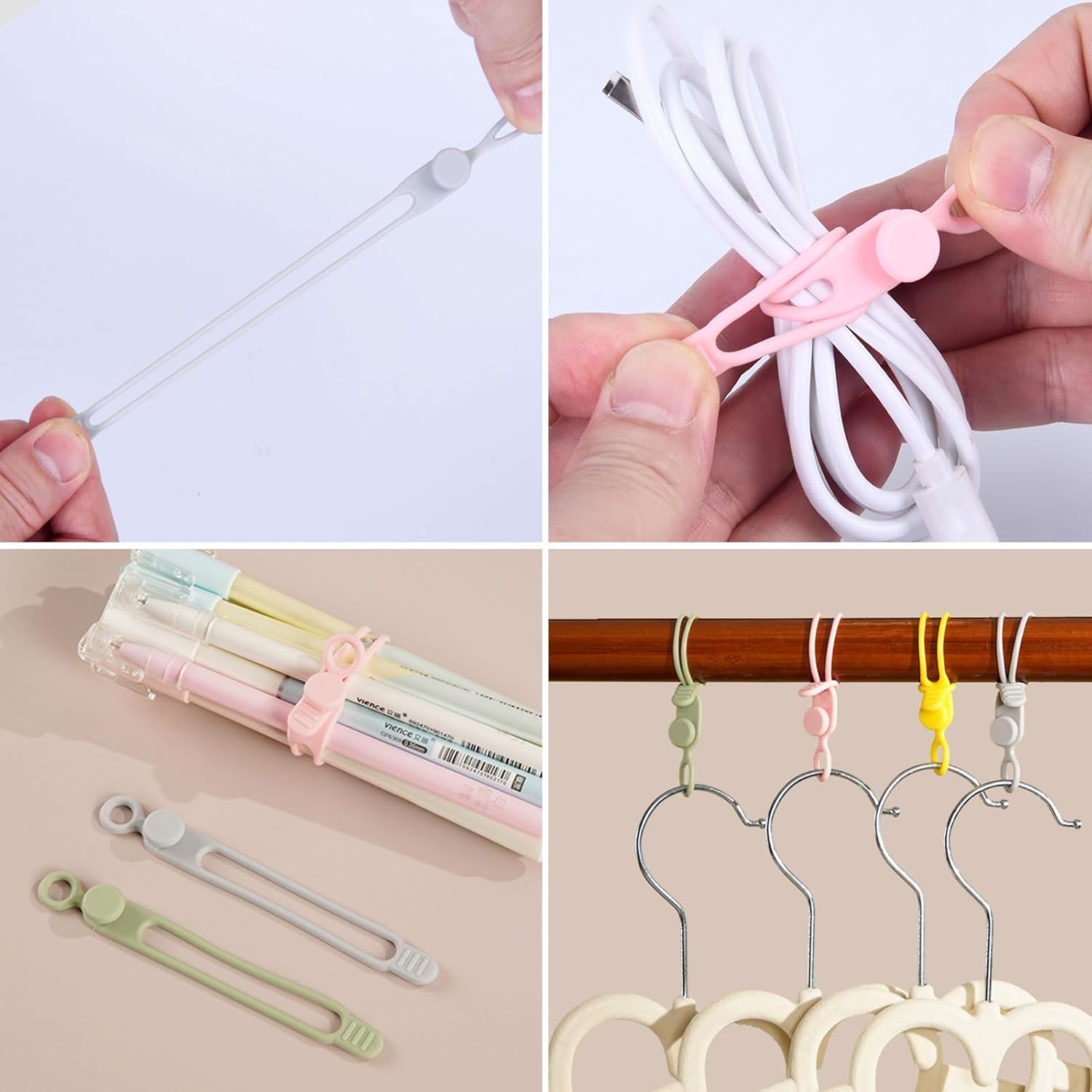 10Pcs Reusable Silicone Cable Ties – Adjustable Cord Organizer with Locking Buckle, Elastic Cable Straps for Earphones, Chargers, PC Wires – Colorful Wire Wraps for Home, Office, Travel