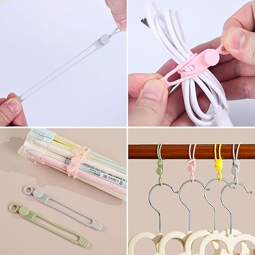 Miniatura 5 de 10 bridas de silicona reutilizables  Organizador de cables ajustable con hebilla de bloqueo, correas elásticas para cables para auriculares,