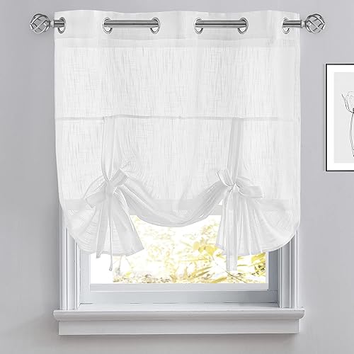 Vista 44 de PONY DANCE Cortinas de ventana de baño, pantalla con lazo para dormitorio, filtro de luz, semitransparente, cortinas romanas elegantes para Blanco