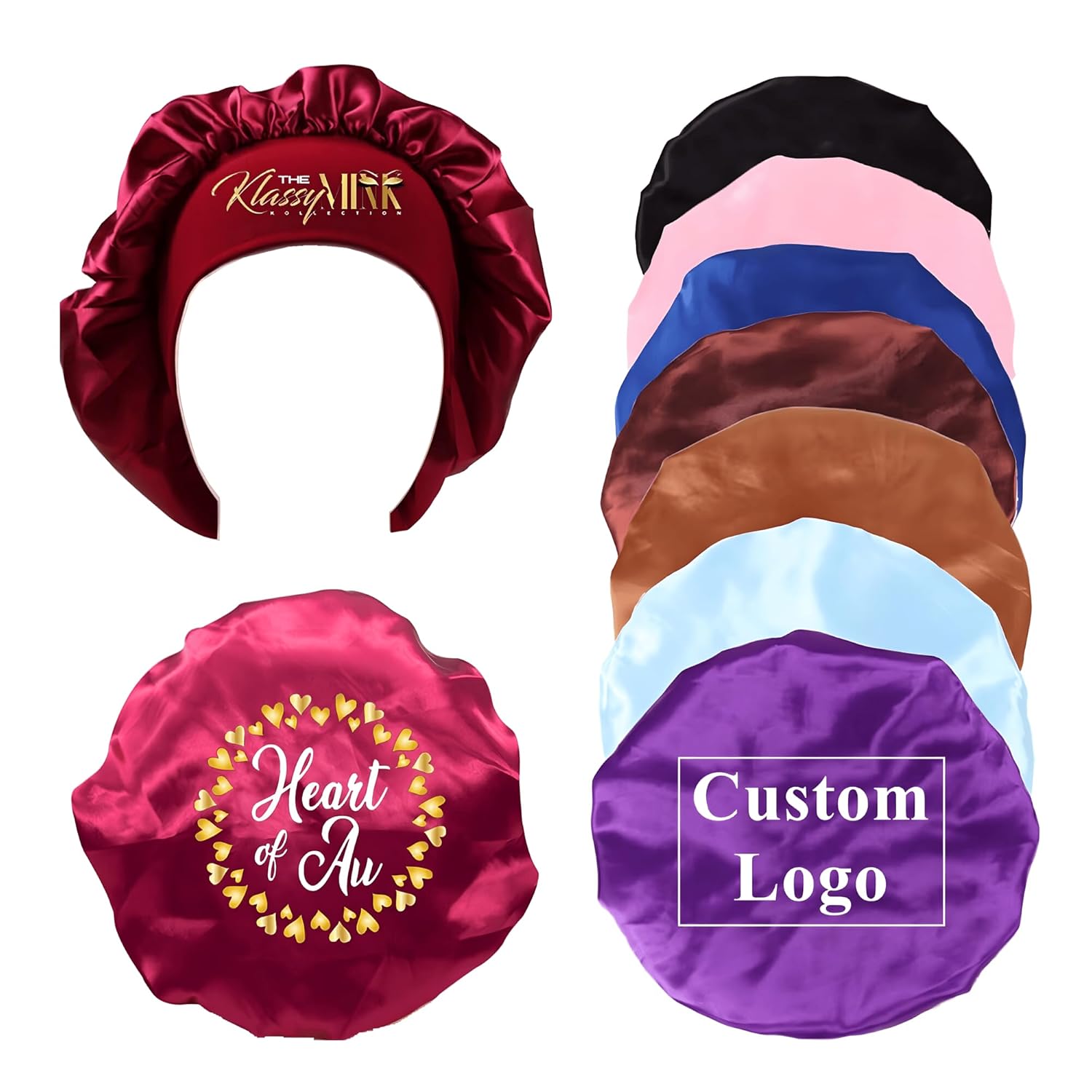 20Pcs Custom Silk Bonnets for Sleeping Satin Shower Cap for Curly Natural Hair,Elastic Wide Band Beanies for Black Women Hair Care (Beige, Medium)