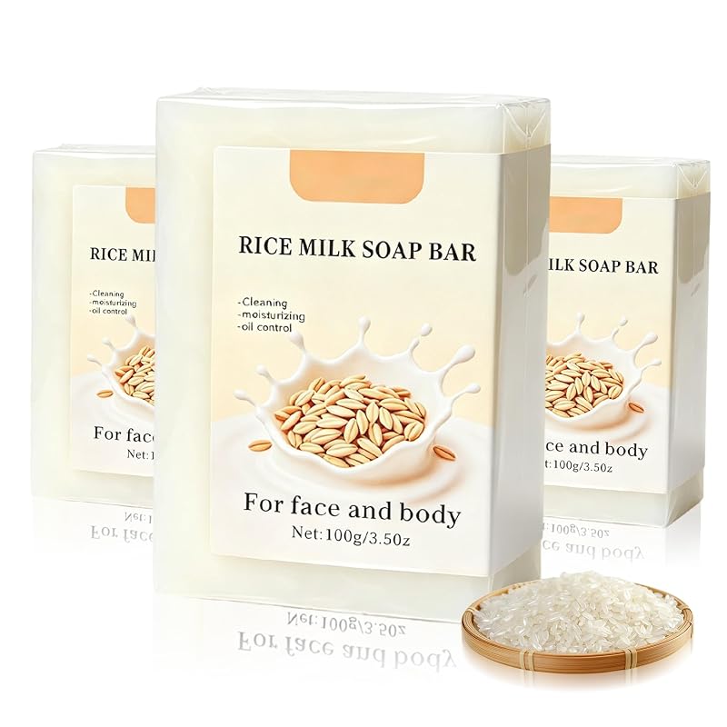 Barra de sabonete de arroz para cabelo, rosto e corpo XMXueMei, pacote com 3