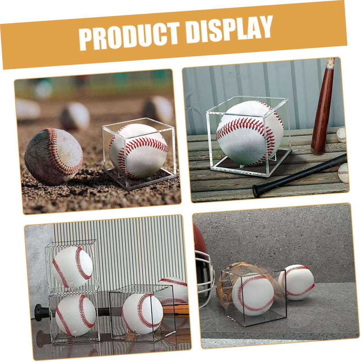 SUPVOX 3pcs Acrylic Baseball Display Cases with Stands Small Cube Baseball Holders Collectible Keepsake Storage Boxes for Sports Memorabilia