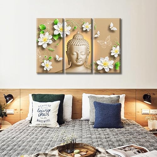 Vista 60 de TUMOVO Wall Art for Living Room Buddha Sculpture Flower Paintings Canvas Wall Art 3 Panel Wall Art Canvas Artwork Wall Decor Large Wall Decor Canvas