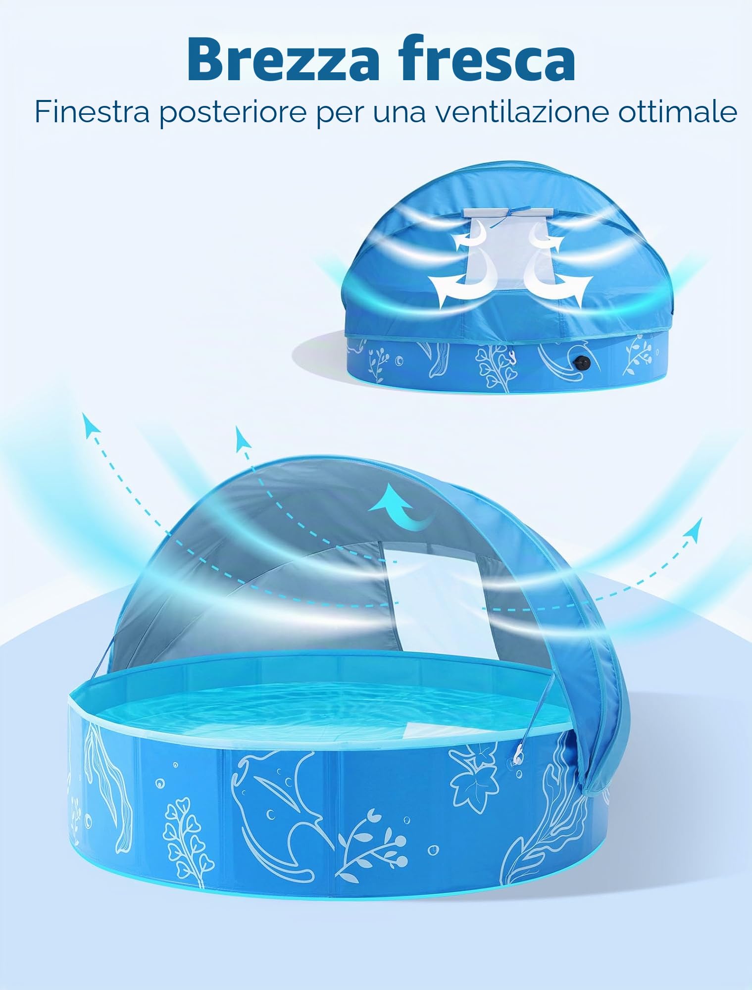 Hikiddy Piscina Pop-up per Bambini con Tettoia: Piscina Parasole per Bambini, Blu