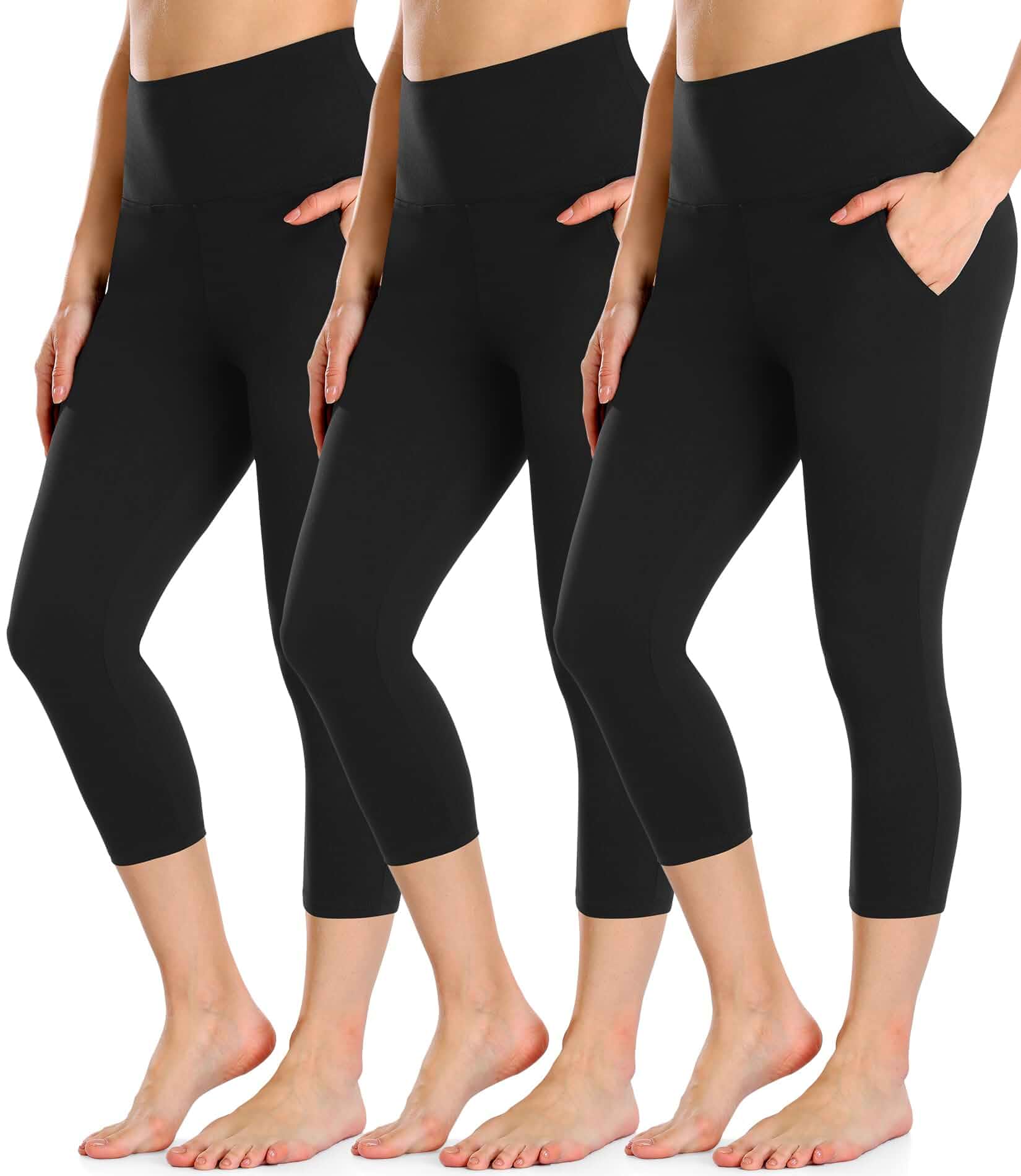FULLSOFT 3 Pack Capri Leggings for Women - High Waisted Tummy Control Black Workout Yoga Pants Leggings
