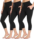 3 Pack Capri Leggings for Women - High Waisted Tummy Control Black Workout Yoga Pants