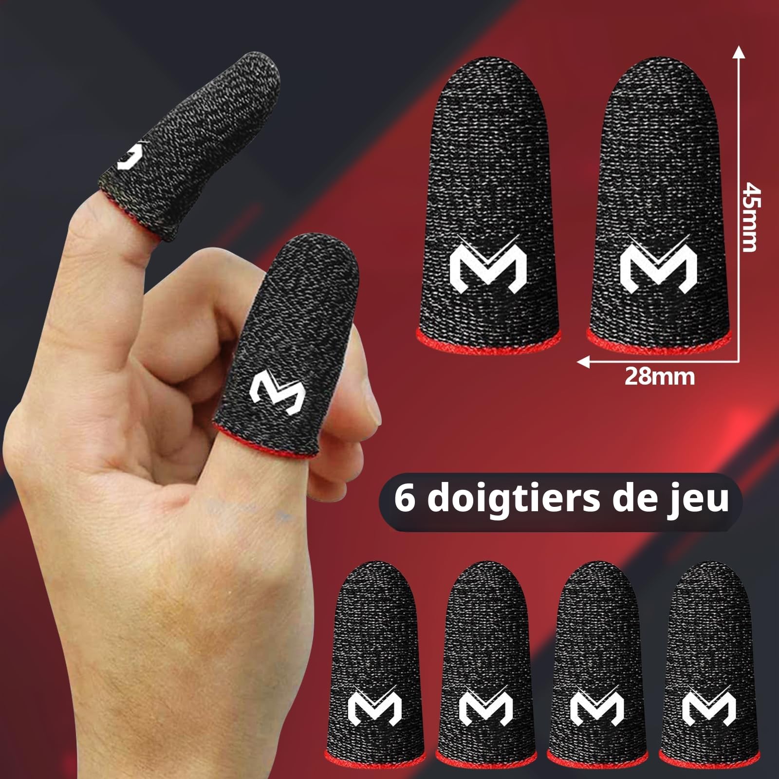 YOURKAY Gaming Finger Caps, 6 pièces Finger Sleeves Gaming, bouchons pour doigts de jeu, écran tactile, résistants à la transpiration et respirants en fibre d'argent, adaptés à tous les appareils à