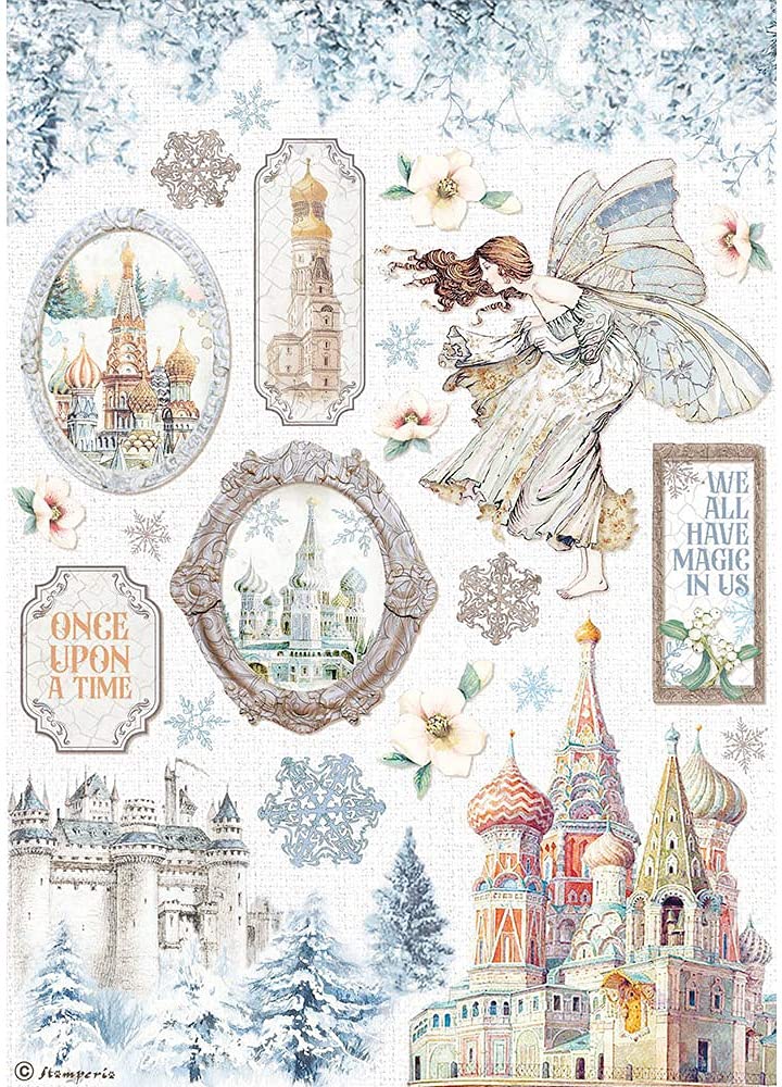 STAMPERIA INTL, KFT (3PL) Stamperia-Rice Paper-Winter Tales-Castle, Blue, A4