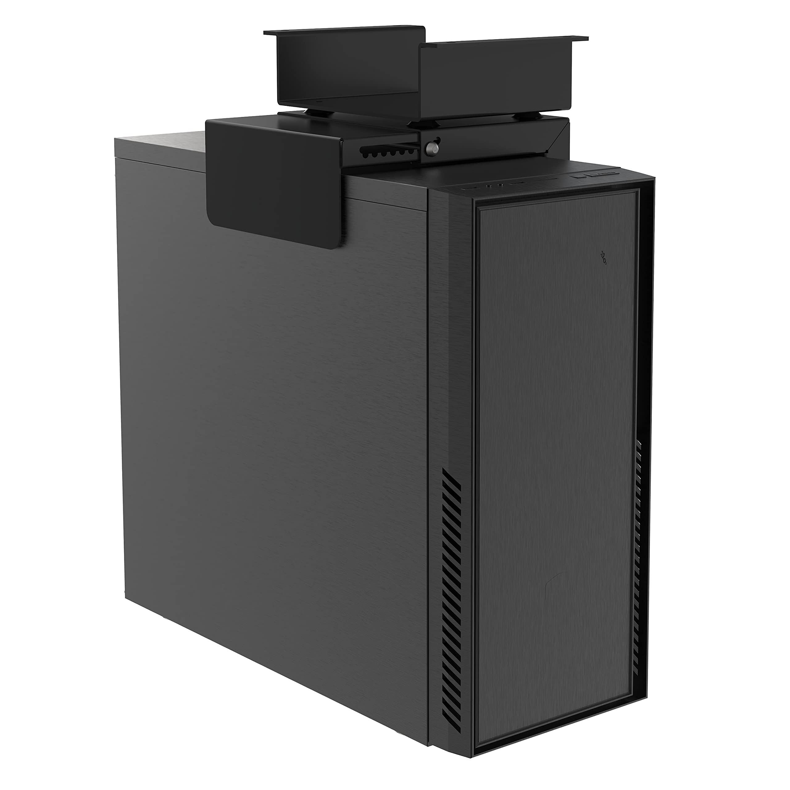 boho office® Computer-Halter, PC Halterung in Schwarz zur Montage unterhalb der Tischplatte, flexibel anpassbar an gängige Desktop Gehäuse (PC`s)
