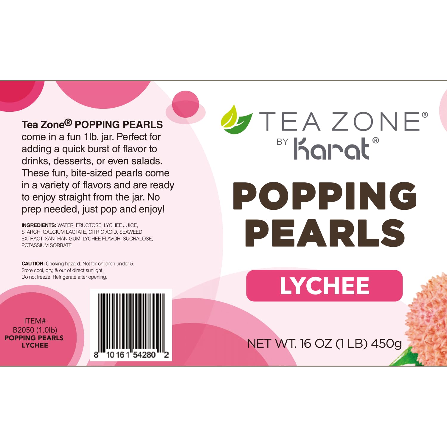 Tea Zone [1 Pound - 12 Packs] Lychee Popping Pearls, Bursting Pearls for Teas, Shakes, Smoothies, and Dessert Toppings | Sold by Case
