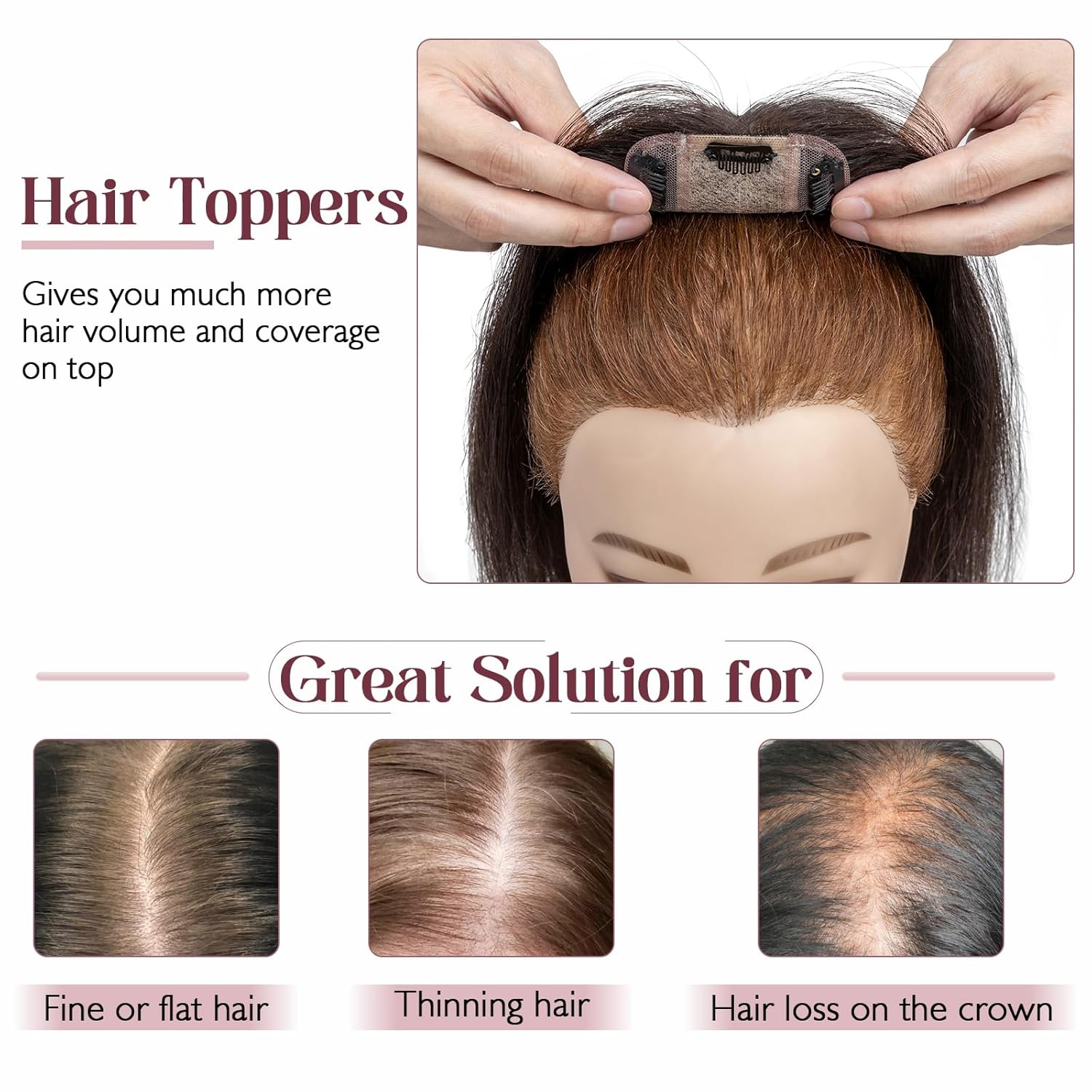 Elailite Hair Toppers for Women Real Human Hair Topper Thinning Thin 5.1"x2.8" Silk Base Clip in Remy Hairpieces 18 Inch Natural Black