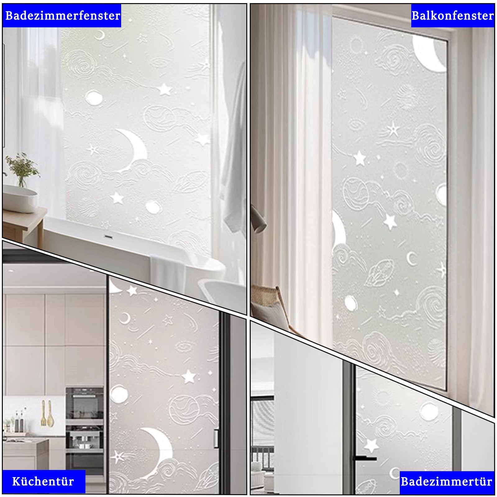 Sichtschutzfolie für Fenster Blickdicht mit Muster Fensterfolie PVC Milchglas Folie Statisch Haftend Anti-UV Ohne Kleber Wiederverwendbar Selbstklebende Dekor Folie für Wohnzimmer Schlafzimmer
