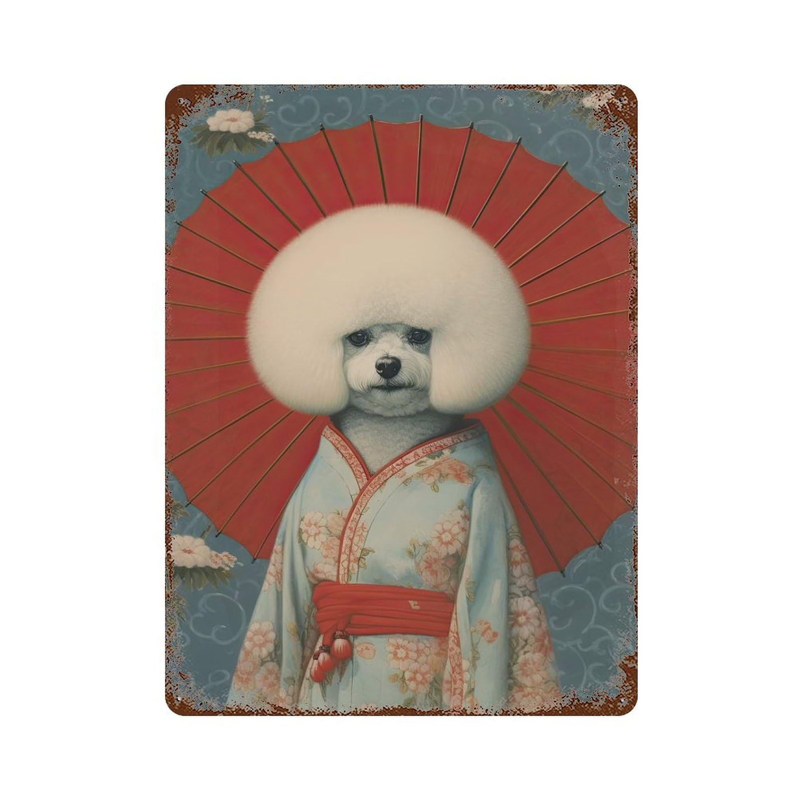 Vintage Rust Metal Sign Bichon Frise Geisha 15.7"x11.8", Vintage Wall Decor for Office, Studio And Wall Decor